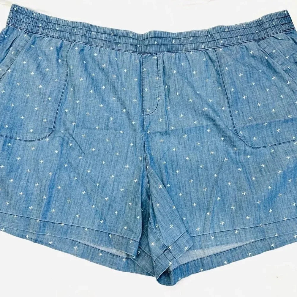 NWT SONOMA Women Mid Rise Pockets Ultra Waistband Floral Blue Shorts Plus Sz 4X